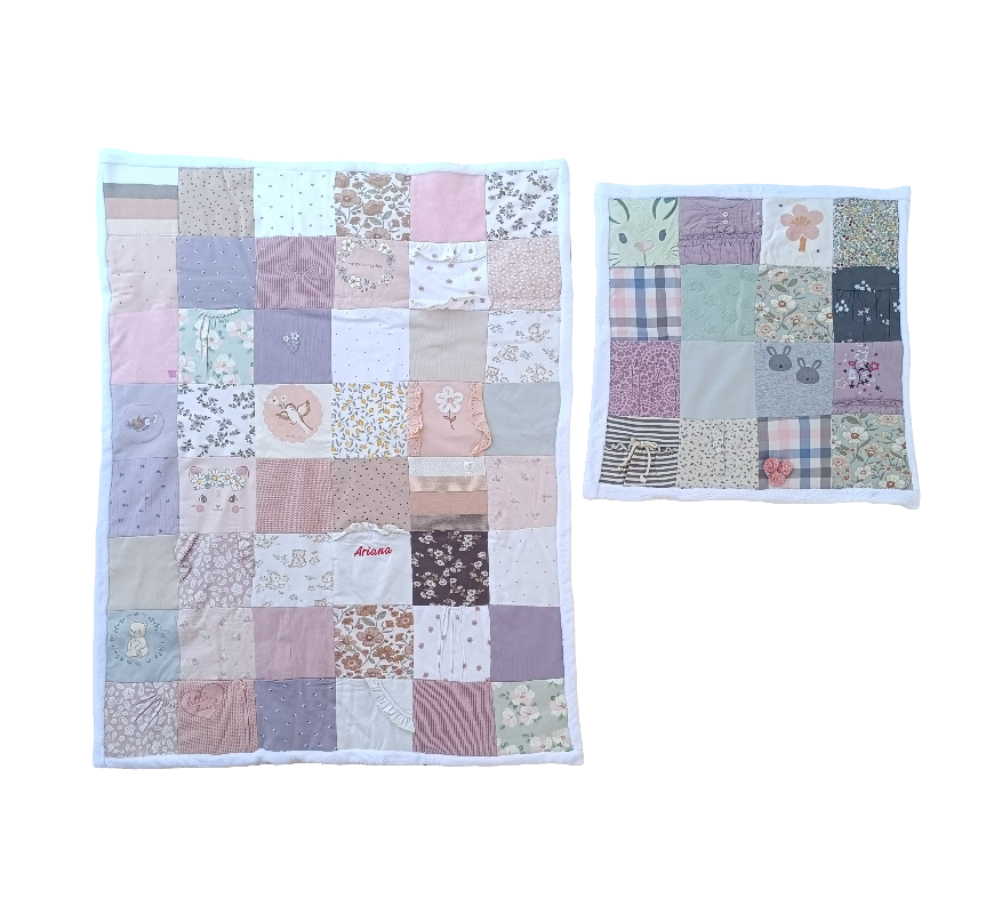 Erinnerungs-Krabbeldecke aus Babybodys | Individuelle Patchworkdecke aus Babykleidung | Kuscheldecke Upcycling personalisiert | handmade