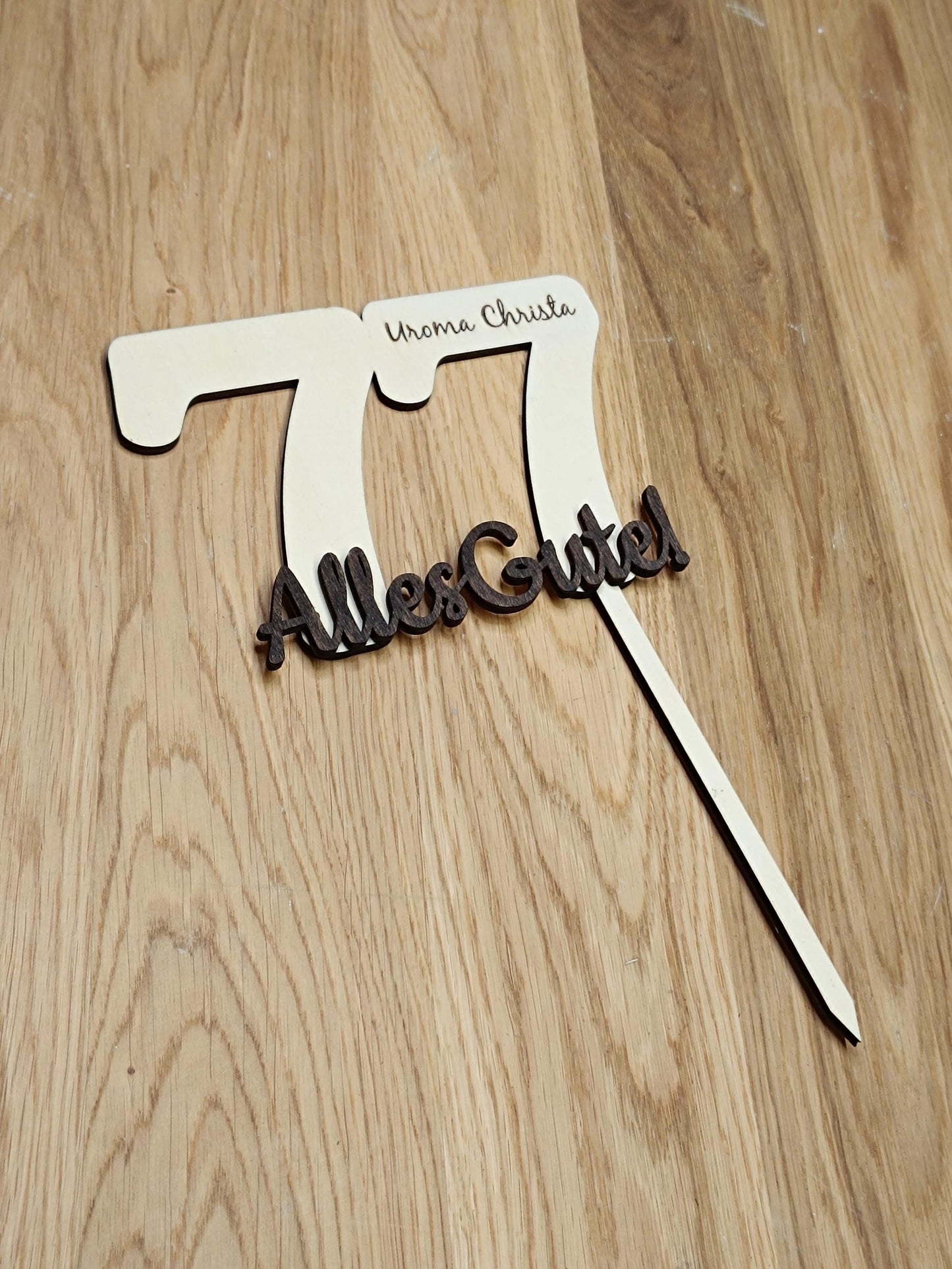 Caketopper mit individueller Gravierung für runder Geburtstag mit Zahl und Wunschtext, personalisierbar, persönlich, originell, aus Holz