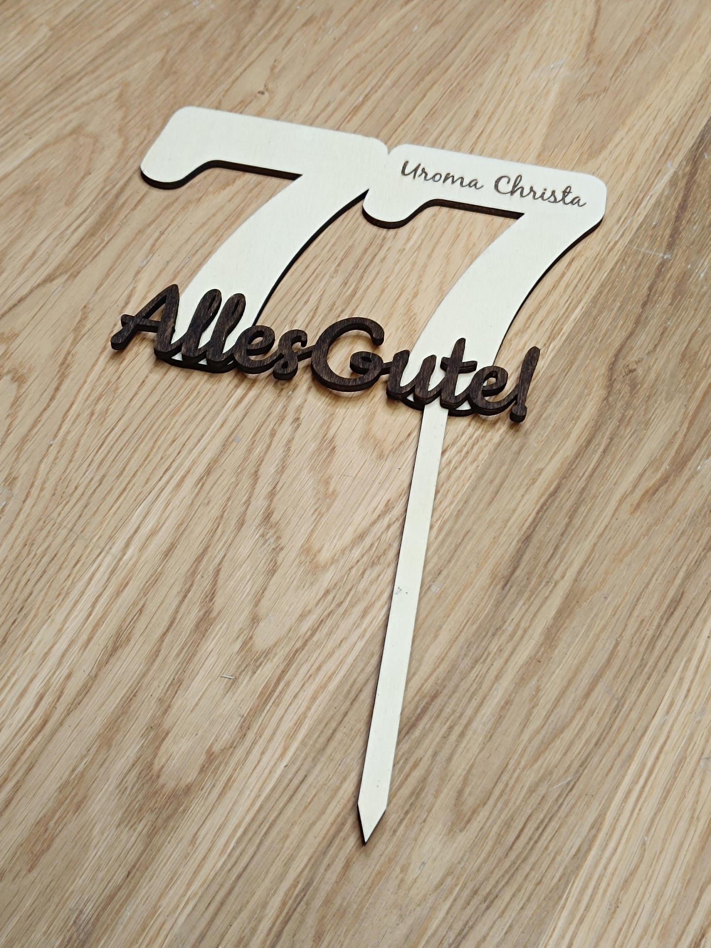 Caketopper mit individueller Gravierung für runder Geburtstag mit Zahl und Wunschtext, personalisierbar, persönlich, originell, aus Holz