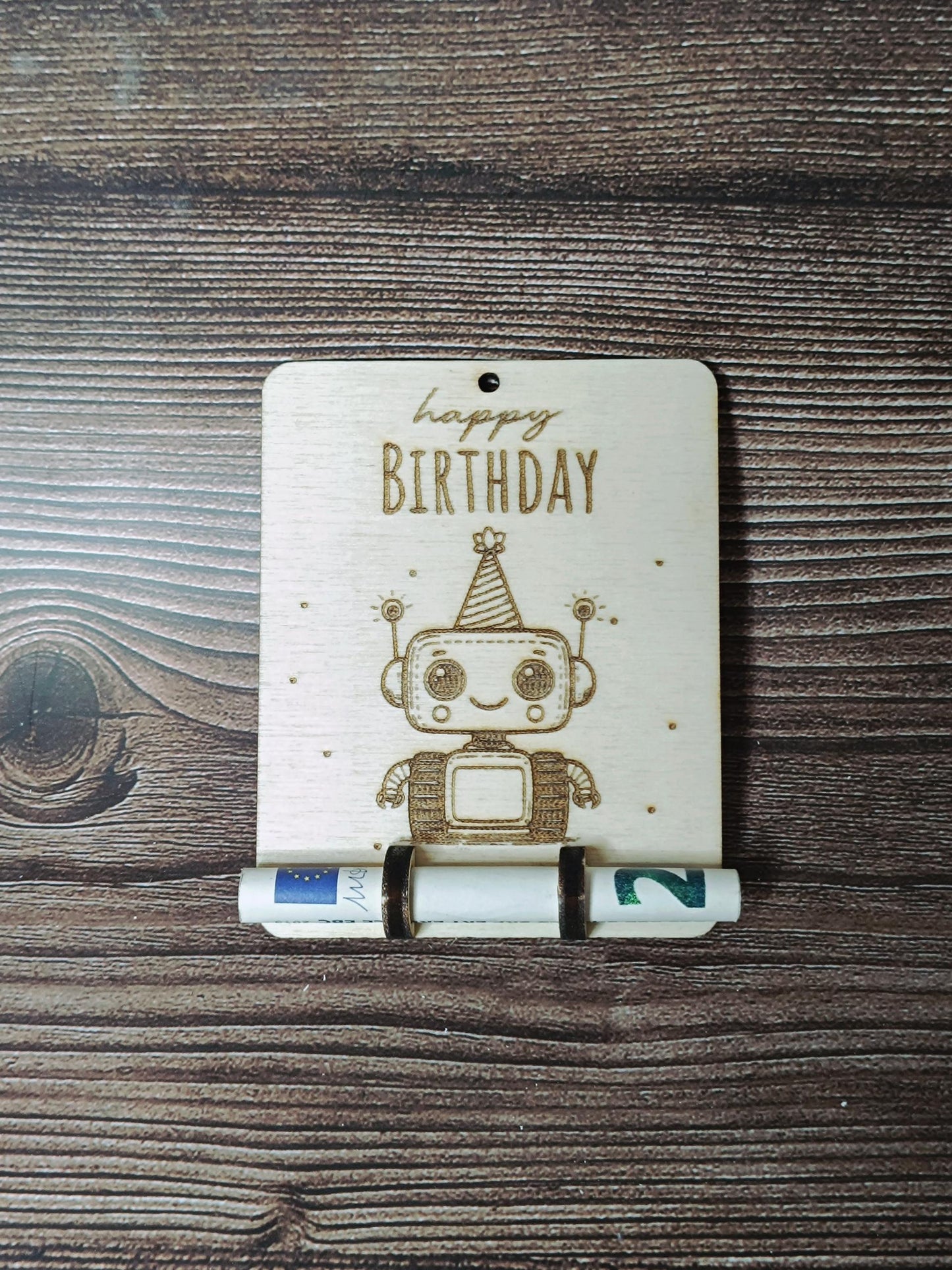 Personalisierter Holz Geldgeschenkanhänger mit Motiven – Nilpferd, Ente, Kuh, Monster, Roboter, Dino – Geschenkidee, Mitbringsel, Geburtstag