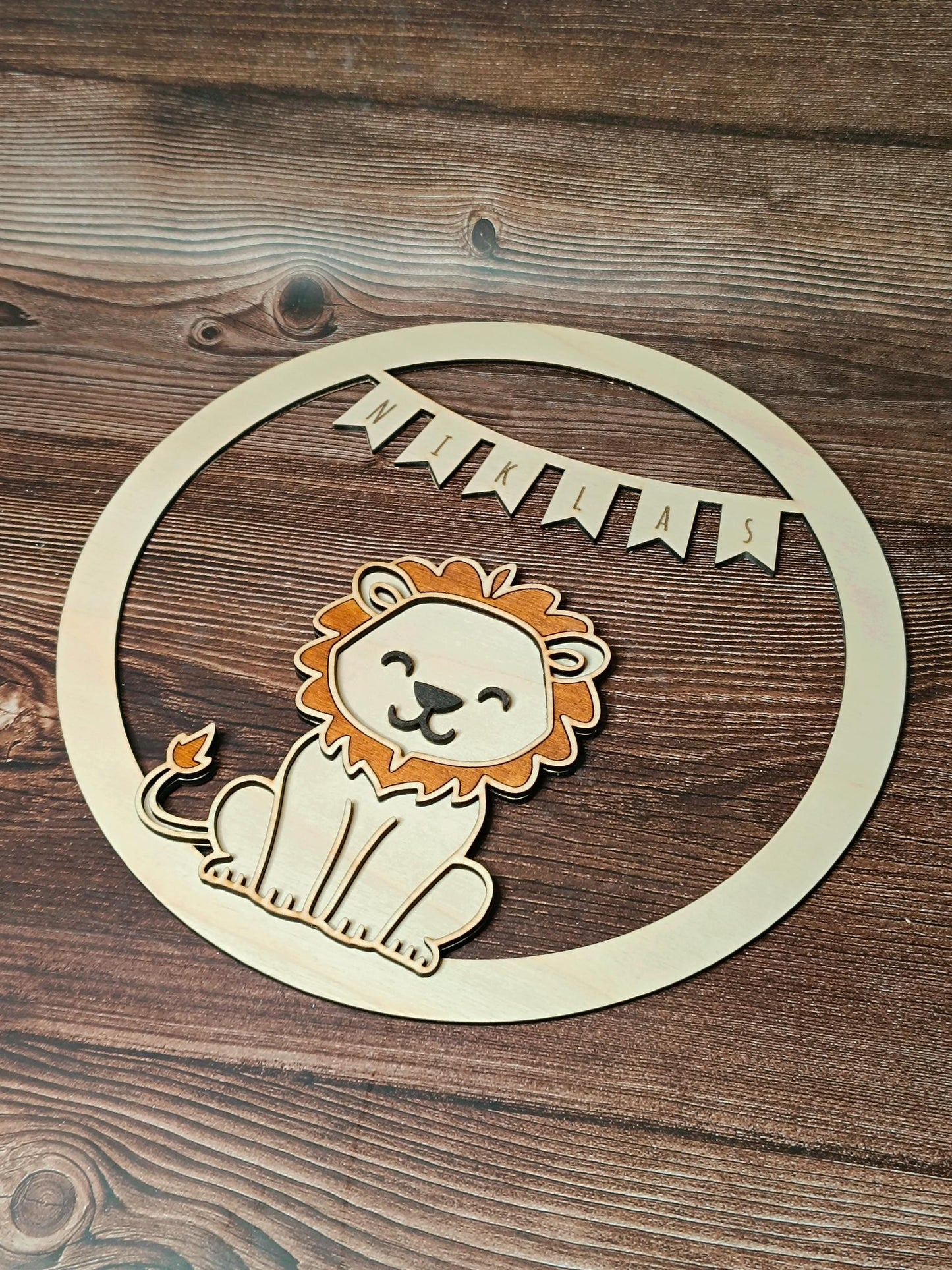 Personalisierter Holz Türkranz mit Tiermotiven – personalisierbar mit Wunschnamen und Tiermotiv I Kinderzimmerdeko, Geschenkidee, Babyshower