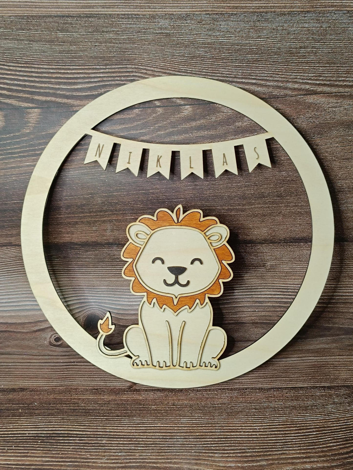 Personalisierter Holz Türkranz mit Tiermotiven – personalisierbar mit Wunschnamen und Tiermotiv I Kinderzimmerdeko, Geschenkidee, Babyshower