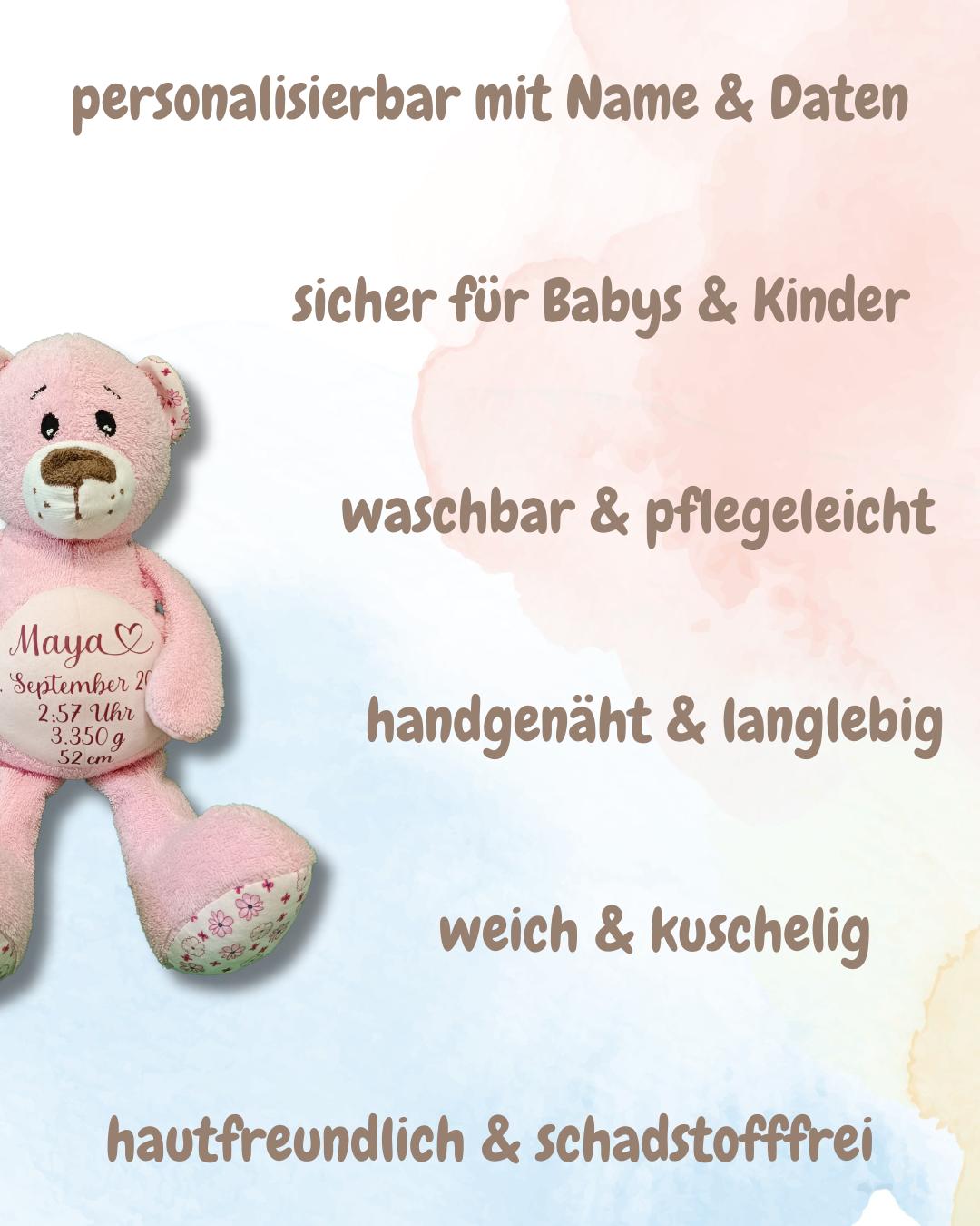 Personalisiertes Plüschtier Teddy Bär | Geburtsgeschenk Baby | Teddybär | Name, Geburtsdatum und Gewicht | Geschenk zur Geburt | Kuscheltier