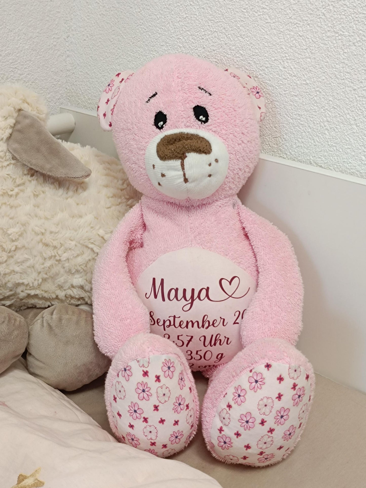 Personalisiertes Plüschtier Teddy Bär | Geburtsgeschenk Baby | Teddybär | Name, Geburtsdatum und Gewicht | Geschenk zur Geburt | Kuscheltier