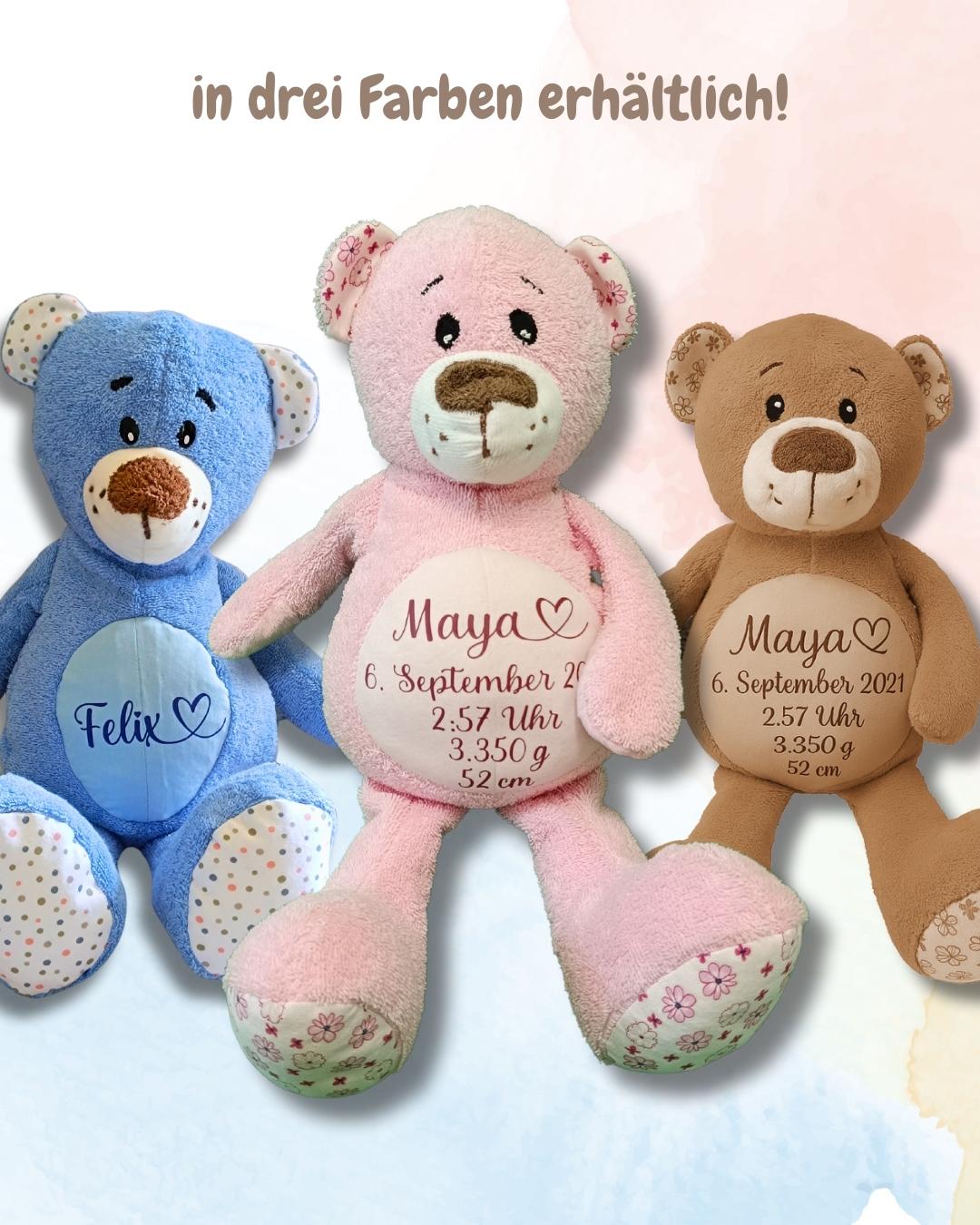 Kuschelbär "Pia" | Geburtsgeschenk Baby | Teddybär | Name, Geburtsdatum und Gewicht | Geschenk zur Geburt | Kuscheltier | Plüschtier | Teddy
