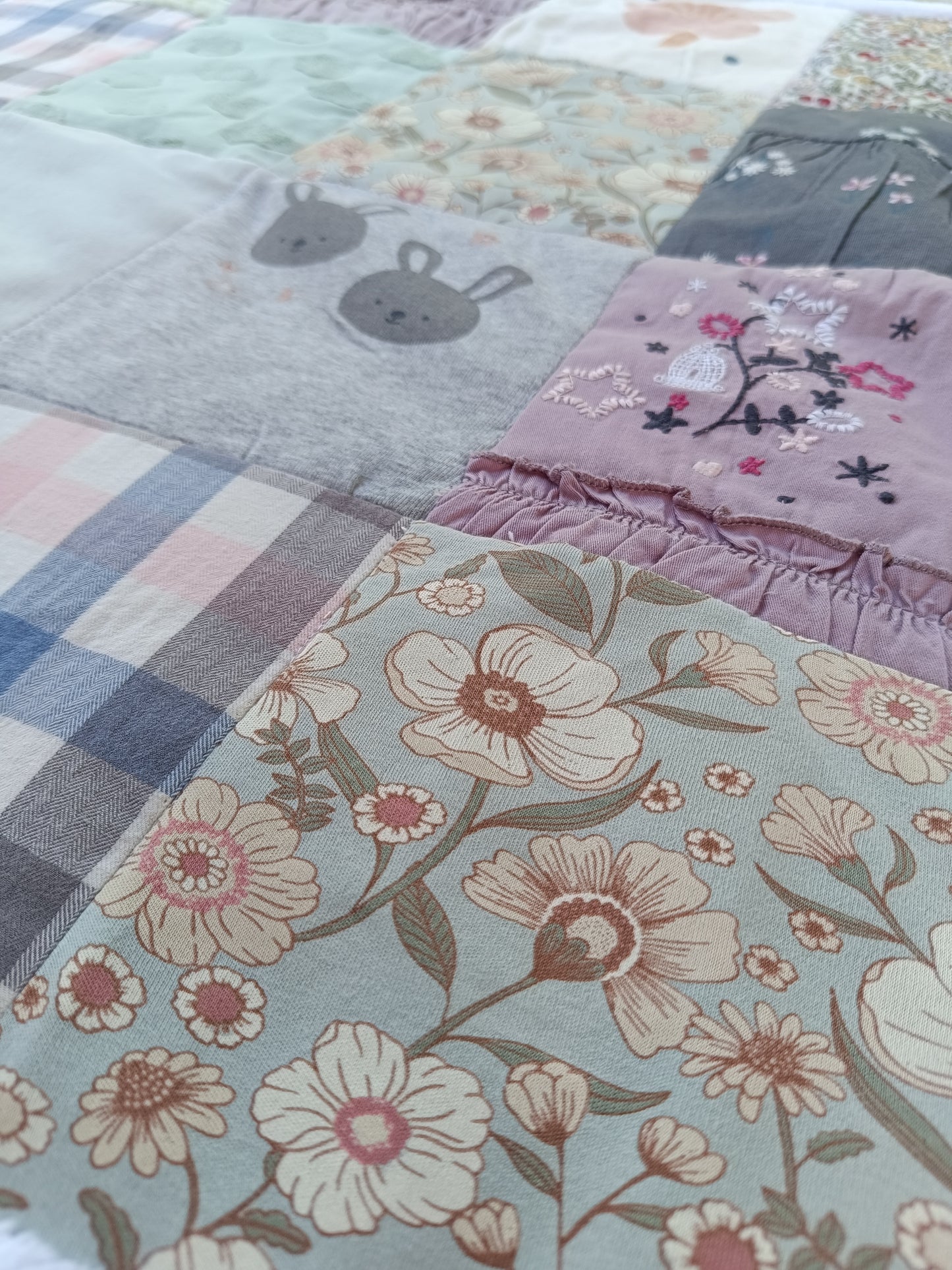 Erinnerungs-Krabbeldecke aus Babybodys | Individuelle Patchworkdecke aus Babykleidung | Kuscheldecke Upcycling personalisiert | handmade