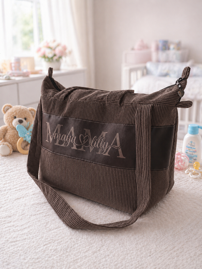 MABAG | Große Wickeltasche mit Wickelunterlage | personalisierte Mama Tasche | Cord Tasche wasserabweisend | Baby Tasche für Kinderwagen