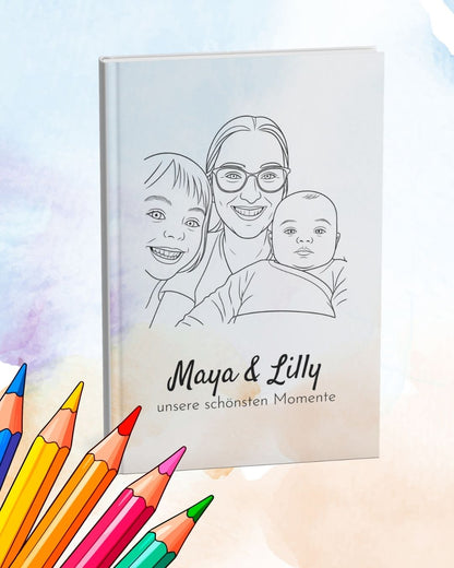 Personalisiertes Ausmalbuch  – Deine Fotos als liebevolle Malvorlagen | zum Muttertag, Vatertag, Geburtstag, Hochzeit, Junggesellenabschied