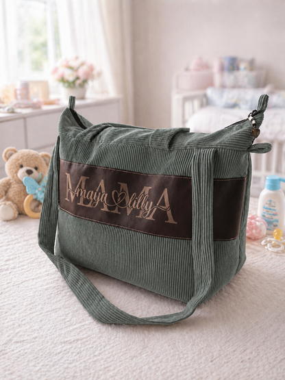 MABAG | Große Wickeltasche mit Wickelunterlage | personalisierte Mama Tasche | Cord Tasche wasserabweisend | Baby Tasche für Kinderwagen