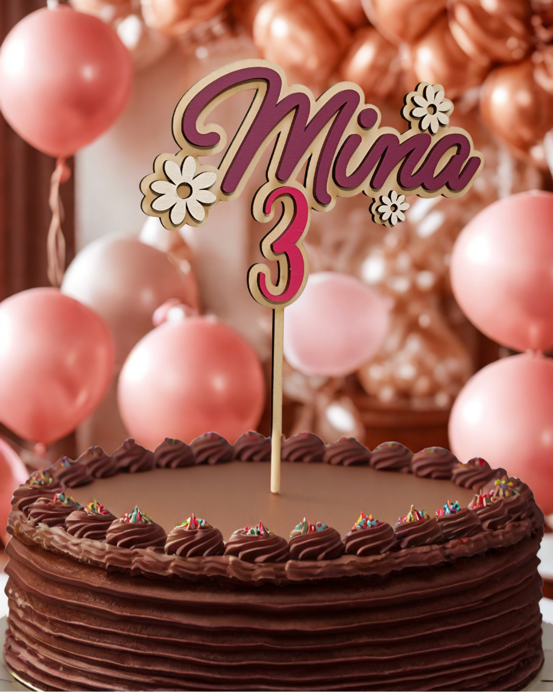 Caketopper / Schriftzug personalisiert mit Namen und Motiv, Blumen, Alter, Zahl, Holz, für Geburtstag oder Jubiläum, personalisierbar