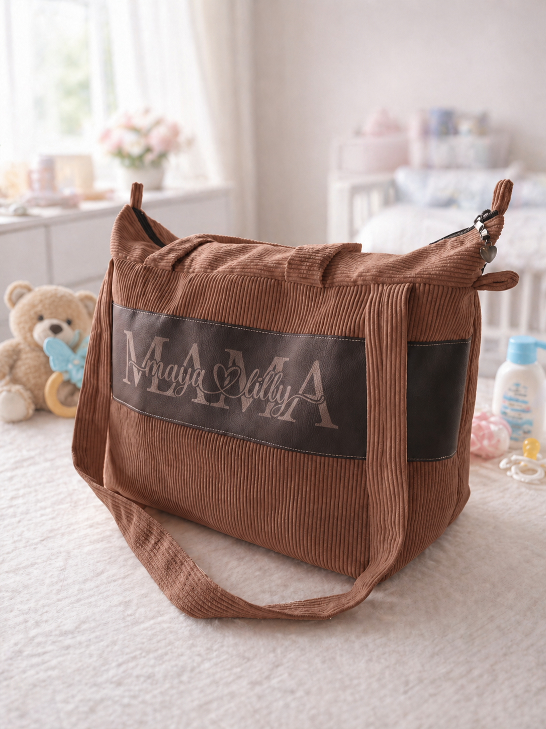 MABAG | Große Wickeltasche mit Wickelunterlage | personalisierte Mama Tasche | Cord Tasche wasserabweisend | Baby Tasche für Kinderwagen