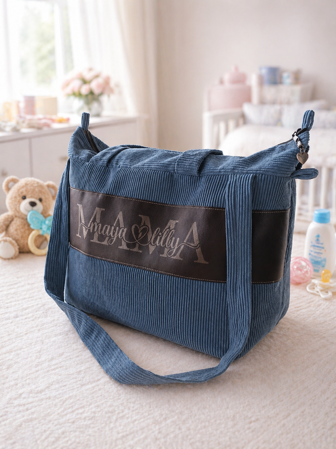 MABAG | Große Wickeltasche mit Wickelunterlage | personalisierte Mama Tasche | Cord Tasche wasserabweisend | Baby Tasche für Kinderwagen