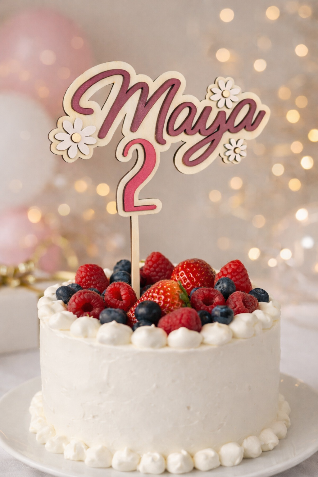 Caketopper / Schriftzug personalisiert mit Namen und Motiv, Blumen, Alter, Zahl, Holz, für Geburtstag oder Jubiläum, personalisierbar