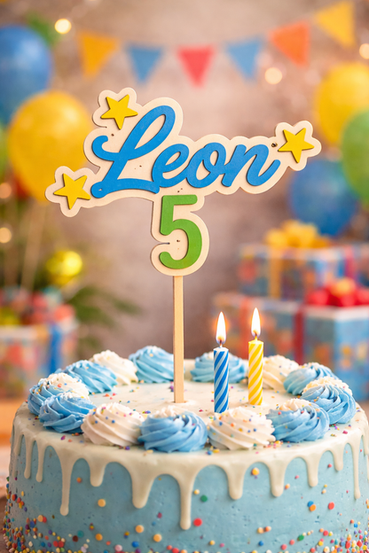 Caketopper / Schriftzug personalisiert mit Namen und Motiv, Blumen, Alter, Zahl, Holz, für Geburtstag oder Jubiläum, personalisierbar