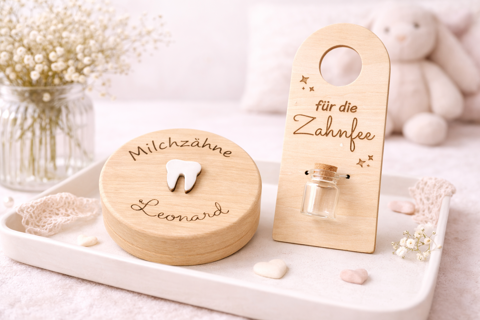 Milchzahnbox mit Türschild für die Zahnfee, personalisierter Name, Aufbewahrung für Milchzähne, als Geschenk zur Einschulung, Geburtstag