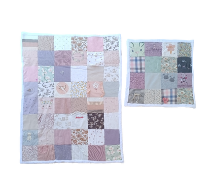 Erinnerungs-Krabbeldecke aus Babybodys | Individuelle Patchworkdecke aus Babykleidung | Kuscheldecke Upcycling personalisiert | handmade