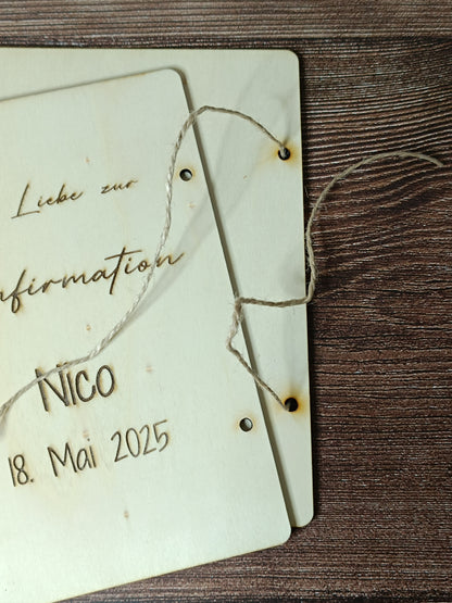 Personalisiertes Geldgeschenk aus Holz mit Gravur – zur Konfirmation, Taufe, Hochzeit oder Trauer – Kreuzform mit Geldfach – versch. Größen