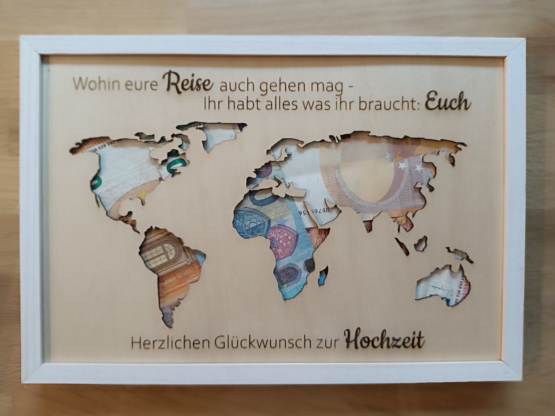 Weltkarte "Eleonore" als Geldgeschenk, perfekt für Hochzeiten / Flitterwochen!