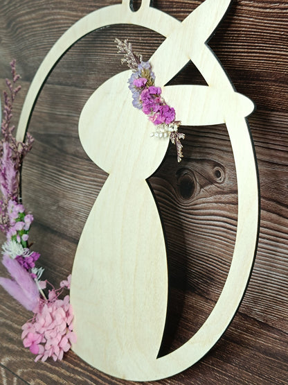 Türkranz / Türschild &quot;Egon&quot;, mit Hase / Ostermotiv, sowie Trockenblumen, aus Holz gelasert, Frühling, Osterdeko, Ostern, Ostergeschenk