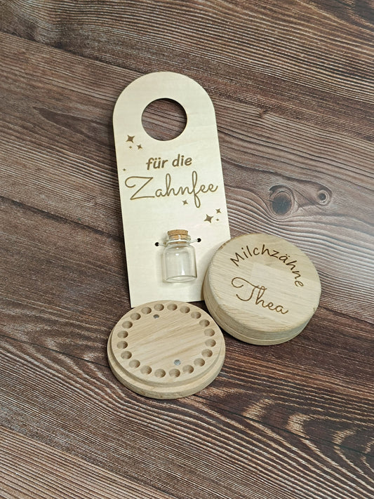 Milchzahnbox mit Türschild für die Zahnfee, personalisierter Name, Aufbewahrung für Milchzähne, als Geschenk zur Einschulung, Geburtstag