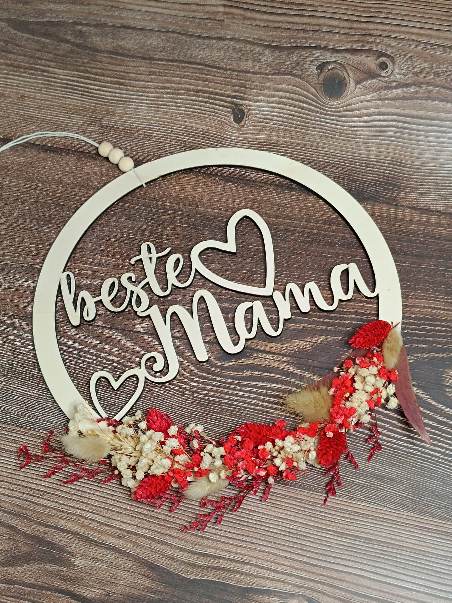 Muttertagsgeschenk beste Mama, beste Oma, mit Trockenblumen, als Mitbringsel oder kleine Aufmerksamkeit, Personalisierung, Türkranz