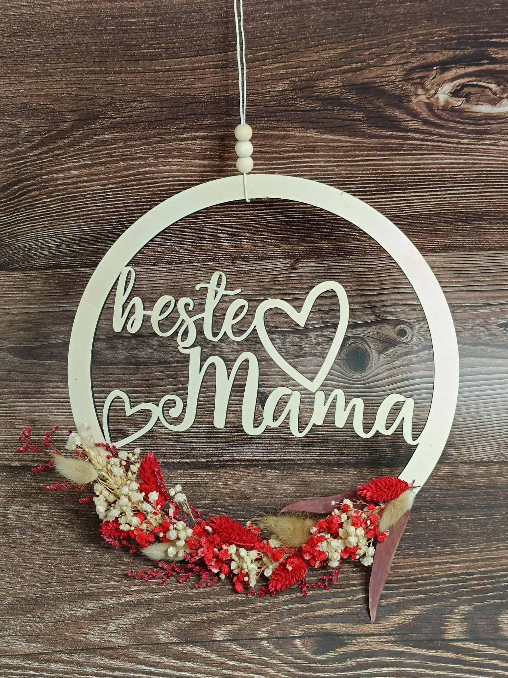 Muttertagsgeschenk beste Mama, beste Oma, mit Trockenblumen, als Mitbringsel oder kleine Aufmerksamkeit, Personalisierung, Türkranz