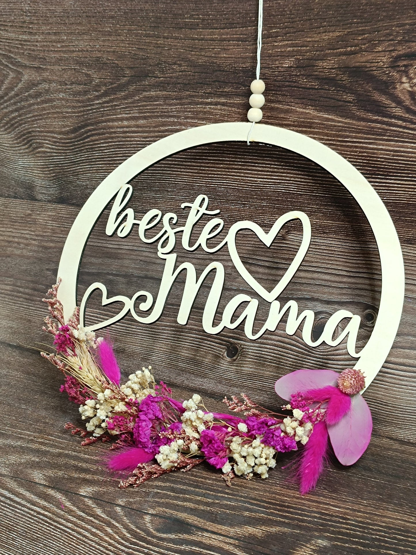 Muttertagsgeschenk beste Mama, beste Oma, mit Trockenblumen, als Mitbringsel oder kleine Aufmerksamkeit, Personalisierung, Türkranz