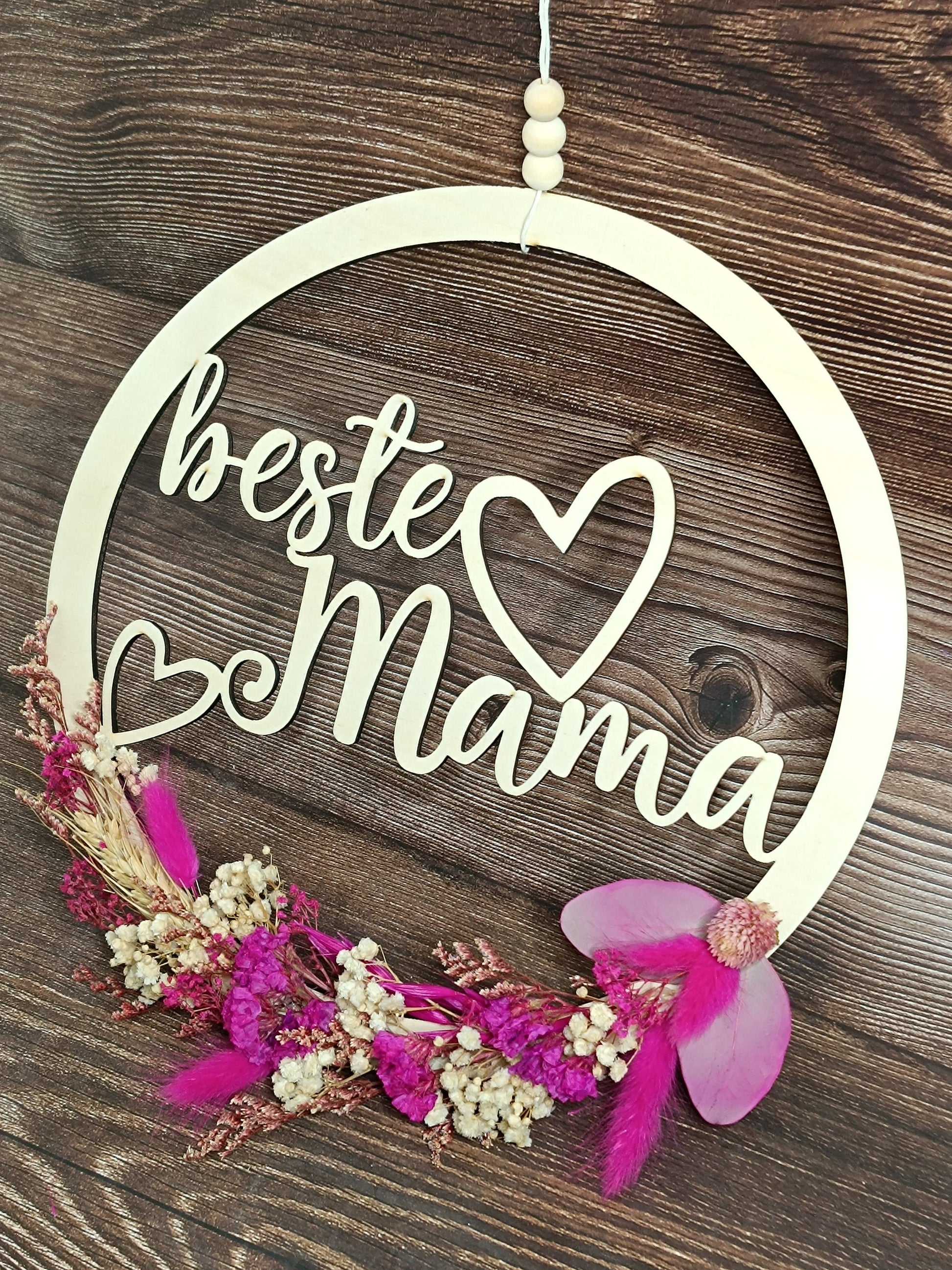 Muttertagsgeschenk beste Mama, beste Oma, mit Trockenblumen, als Mitbringsel oder kleine Aufmerksamkeit, Personalisierung, Türkranz