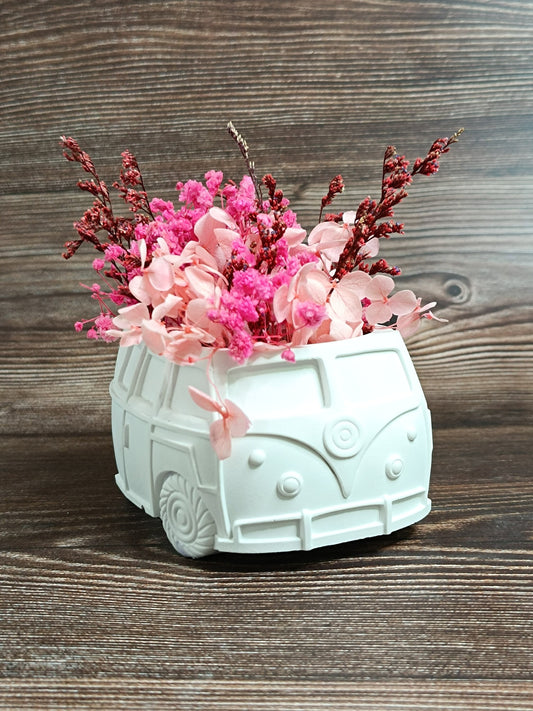 Blumentopf &quot;Bulli&quot;, Bus, mit oder ohne Trockenblumen, als Hochzeitsgeschenk, oder Frühlingsdeko, als Mitbringsel oder für Geldgeschenk