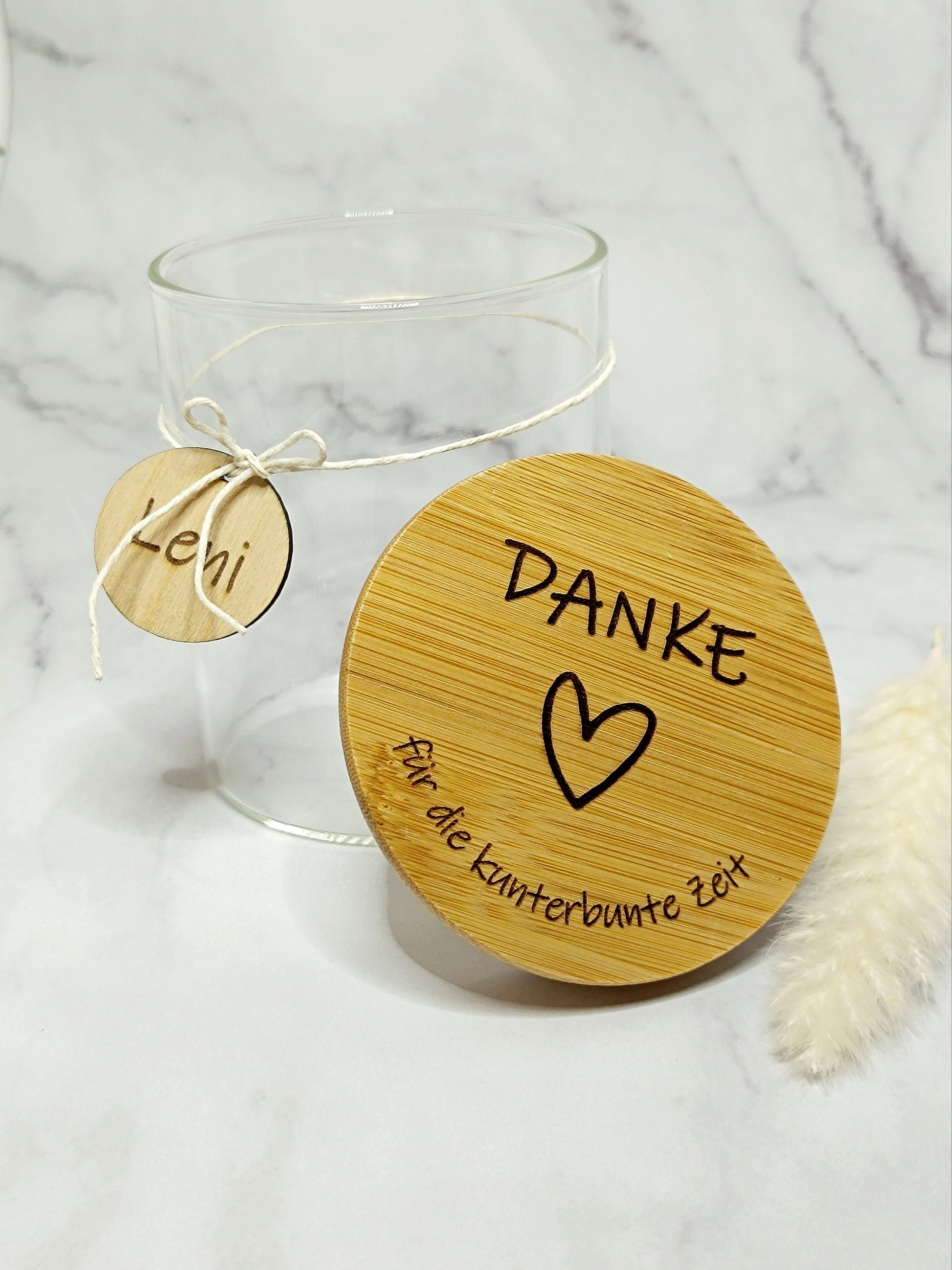 personalisierte Vorratsgläser mit Bambus-Deckel und Gravur (450ml), perfekte als Kita-Abschiedsgeschenk oder Hochzeitsgeschenk, Wunschtext