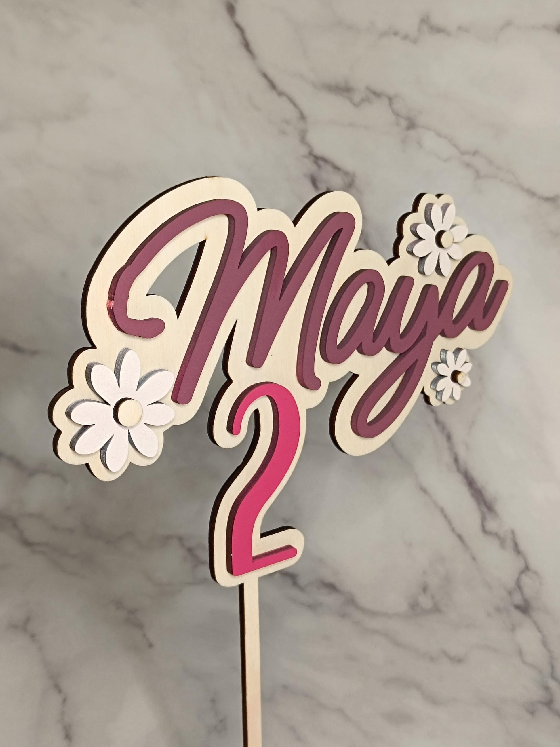 Caketopper / Schriftzug personalisiert mit Namen und Motiv, Blumen, Alter, Zahl, Holz, für Geburtstag oder Jubiläum, personalisierbar