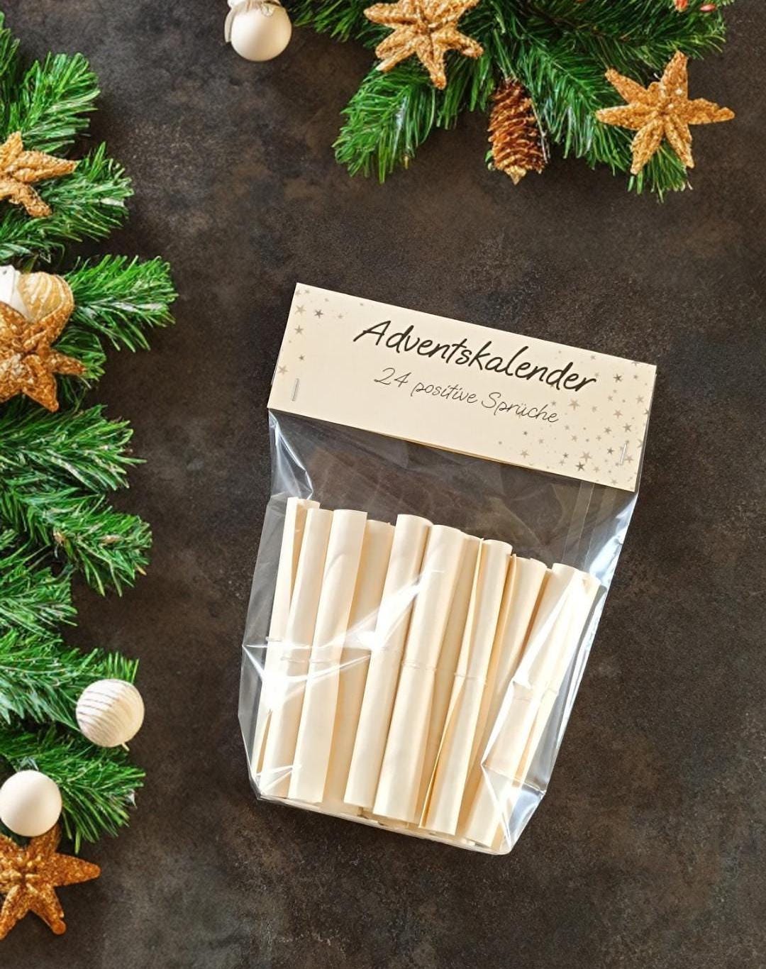 Adventskalender mit 24 Sprüchen – Humorvoll oder Positiv, In Glas oder Cellophanbeutel verpackt, Geschenkidee zur Adventszeit