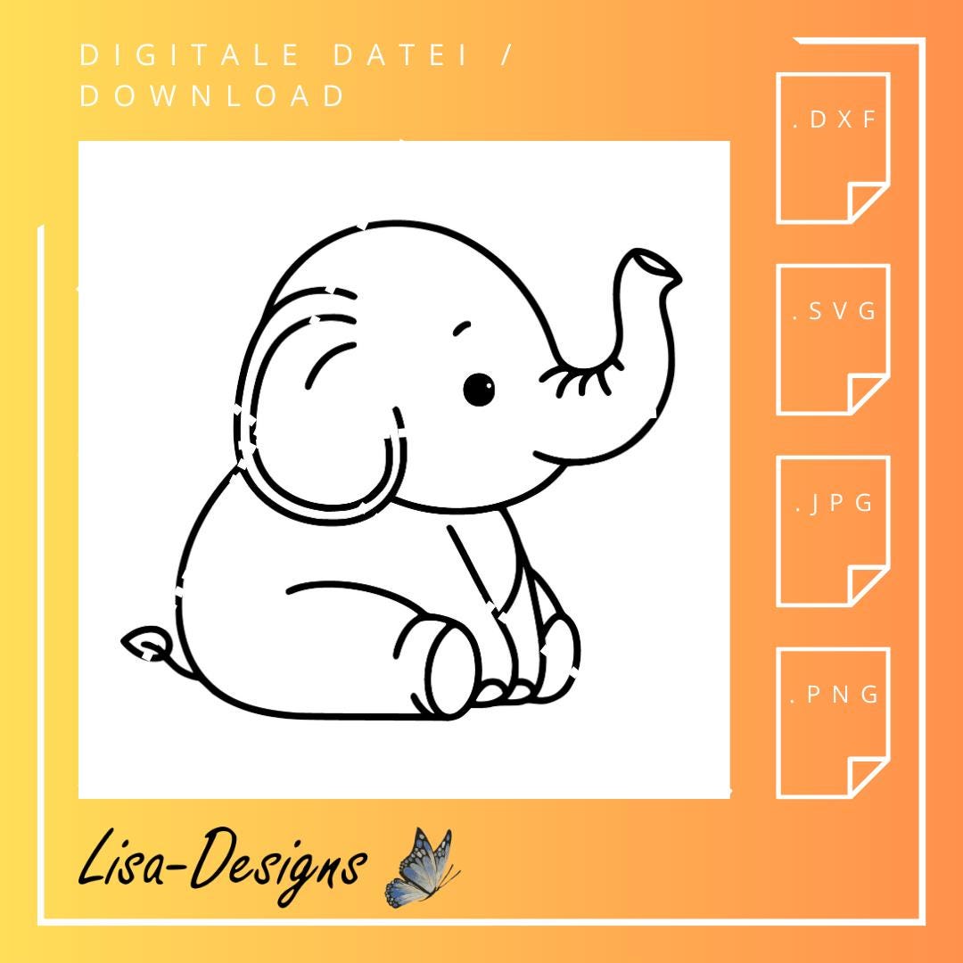 süßer Elefant digital Download – .svg, .jpg, .dxf, .png Datei für Laser, Plotter, CNC, Kinderzimmer Deko & DIY Tiermotiv