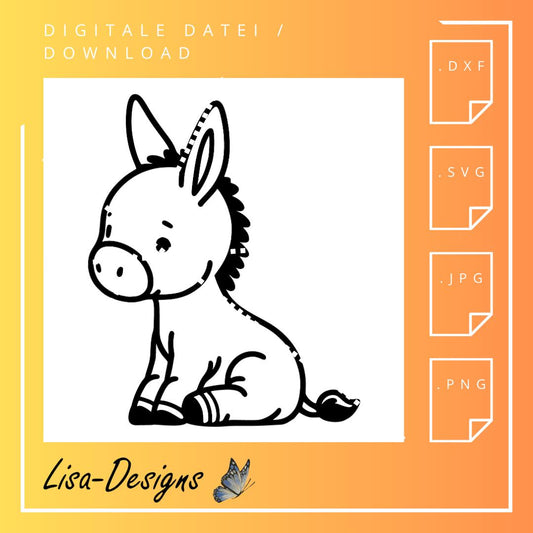 süßer Esel digital Download – .svg, .jpg, .dxf, .png Datei für Laser, Plotter, CNC, Kinderzimmer Deko & DIY Tiermotiv