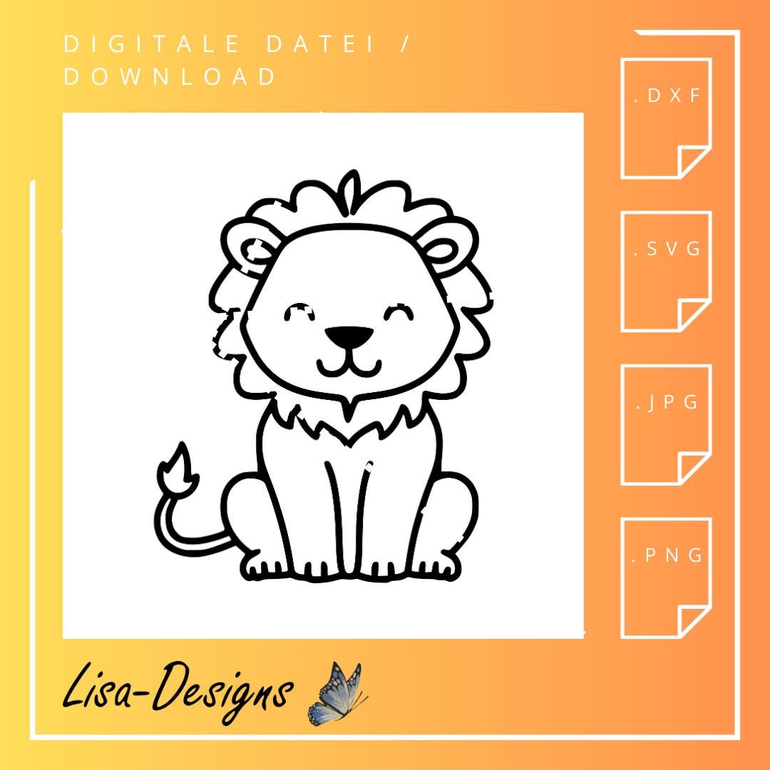 süßer Löwe digital Download – .svg, .jpg, .dxf, .png Datei für Laser, Plotter, CNC, Kinderzimmer Deko & DIY Tiermotiv