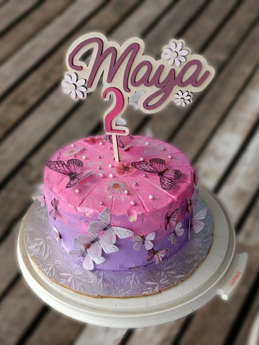 Caketopper / Schriftzug personalisiert mit Namen und Motiv, Blumen, Alter, Zahl, Holz, für Geburtstag oder Jubiläum, personalisierbar