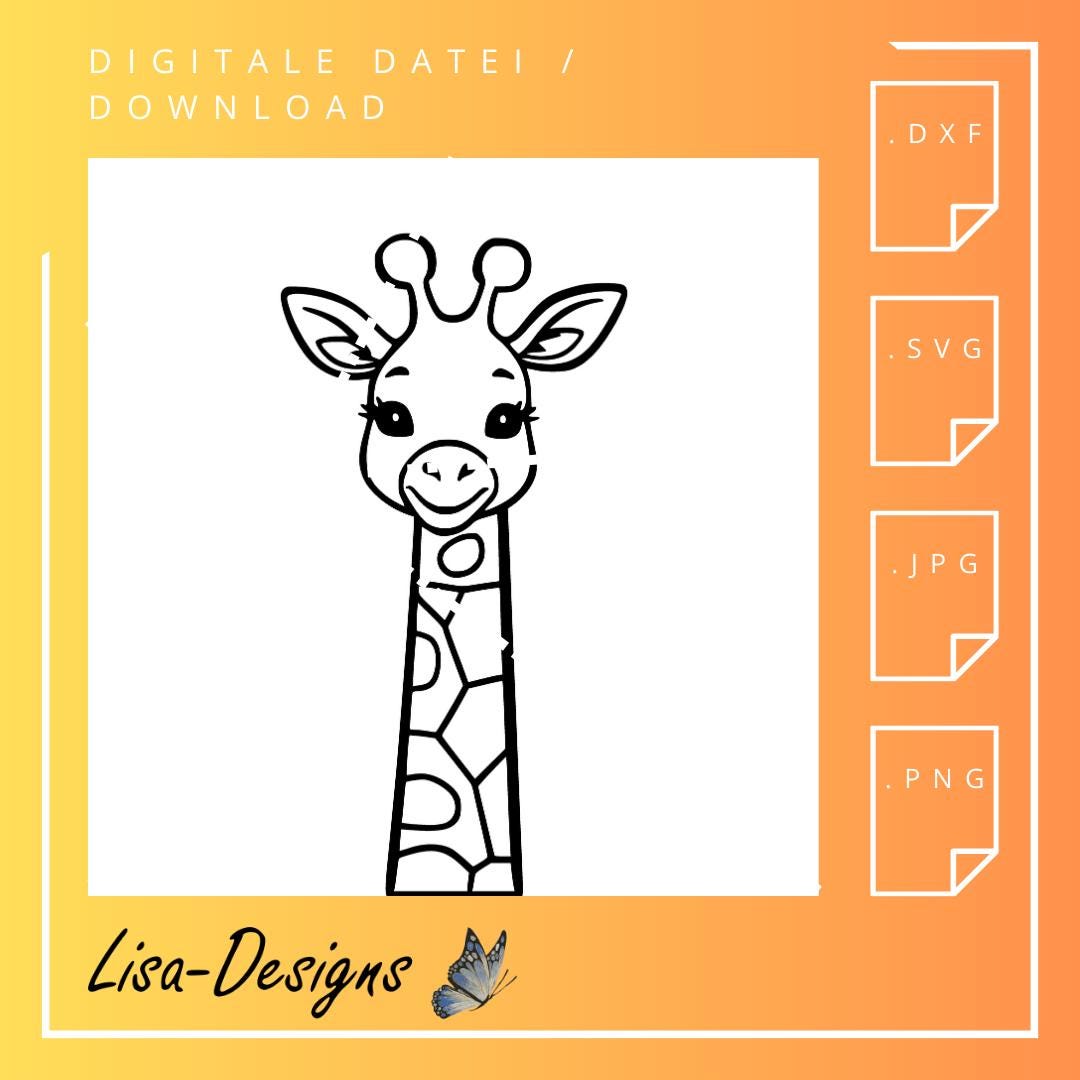 Giraffenkopf digital Download – .svg, .jpg, .dxf, .png Datei für Laser, Plotter, CNC, Kinderzimmer Deko & DIY Tiermotiv