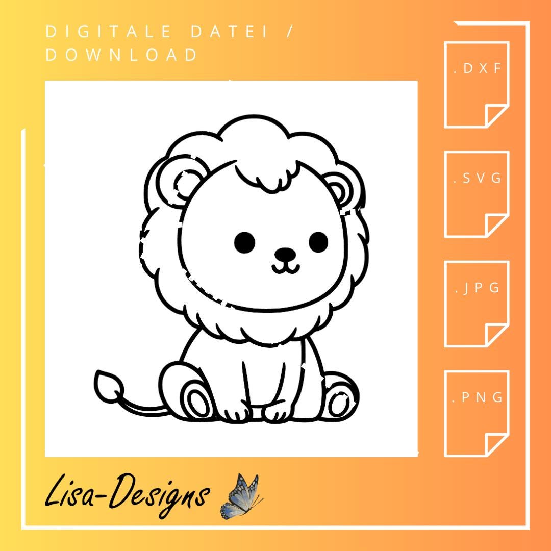 süßer Löwe digital Download – .svg, .jpg, .dxf, .png Datei für Laser, Plotter, CNC, Kinderzimmer Deko & DIY Tiermotiv