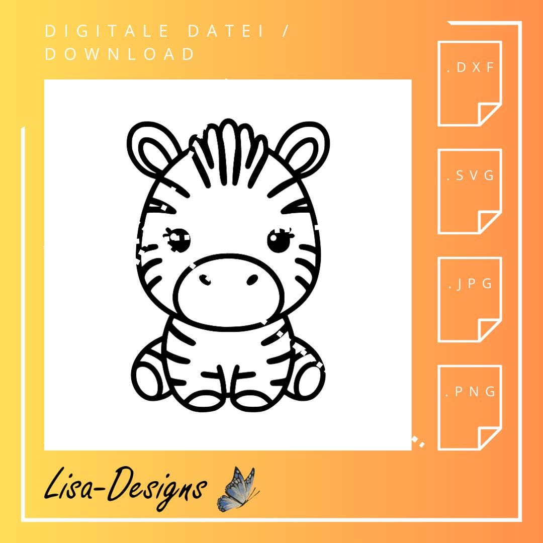 süßes Zebra digital Download – .svg, .jpg, .dxf, .png Datei für Laser, Plotter, CNC, Kinderzimmer Deko & DIY Tiermotiv