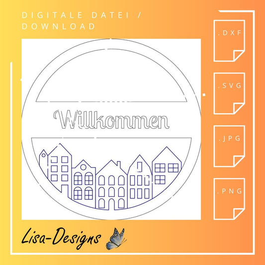 Willkommen-Türkranz / Türschild digital Download – .svg, .jpg, .dxf, .png Datei für Laser, Plotter, CNC, Kinderzimmer Deko & DIY Tiermotiv