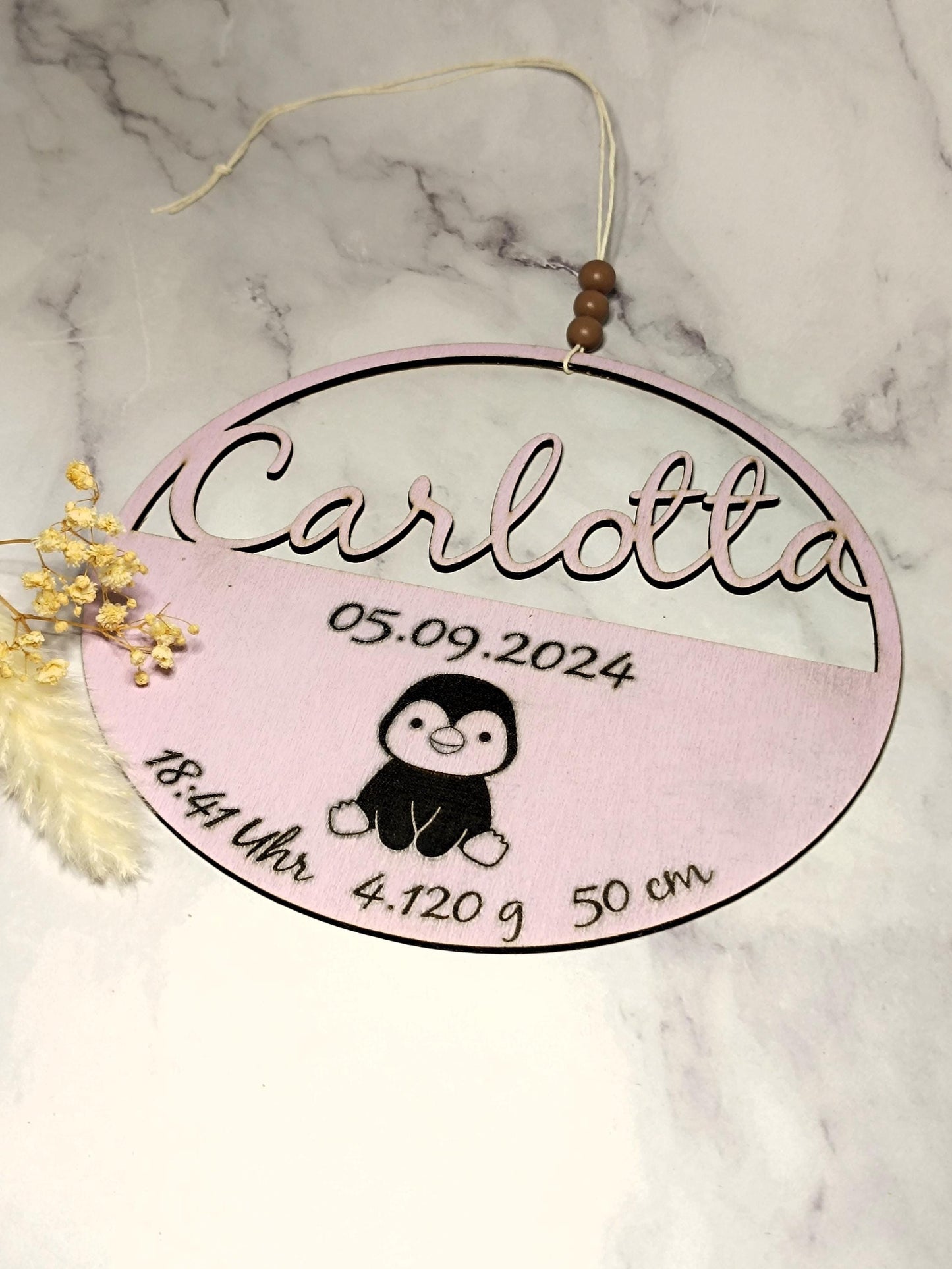 Türkranz "Ria", personalisiert mit Namen, Geburtsdaten und Wunschmotiv, Tiere, wie z.B. Hund, Katze, Eule, uvm., Türschild Kinderzimmer