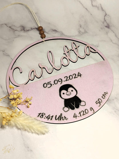 Türkranz "Ria", personalisiert mit Namen, Geburtsdaten und Wunschmotiv, Tiere, wie z.B. Hund, Katze, Eule, uvm., Türschild Kinderzimmer