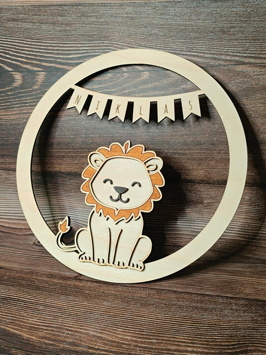 Personalisierter Holz Türkranz mit Tiermotiven – personalisierbar mit Wunschnamen und Tiermotiv I Kinderzimmerdeko, Geschenkidee, Babyshower