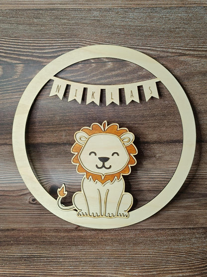 Personalisierter Holz Türkranz mit Tiermotiven – personalisierbar mit Wunschnamen und Tiermotiv I Kinderzimmerdeko, Geschenkidee, Babyshower