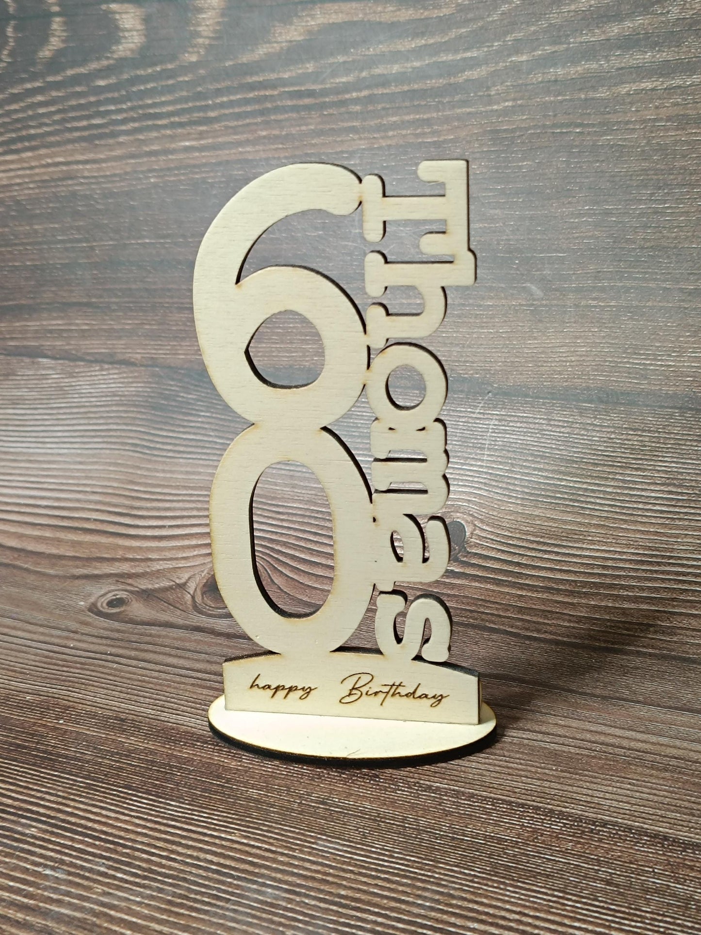 Geldgeschenk mit individueller Gravierung für runder Geburtstag mit Zahl und Wunschtext, personalisierbar, persönlich, originell, aus Holz