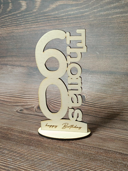 Geldgeschenk mit individueller Gravierung für runder Geburtstag mit Zahl und Wunschtext, personalisierbar, persönlich, originell, aus Holz