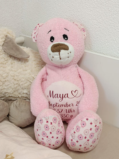 Personalisiertes Plüschtier Teddy Bär | Geburtsgeschenk Baby | Teddybär | Name, Geburtsdatum und Gewicht | Geschenk zur Geburt | Kuscheltier