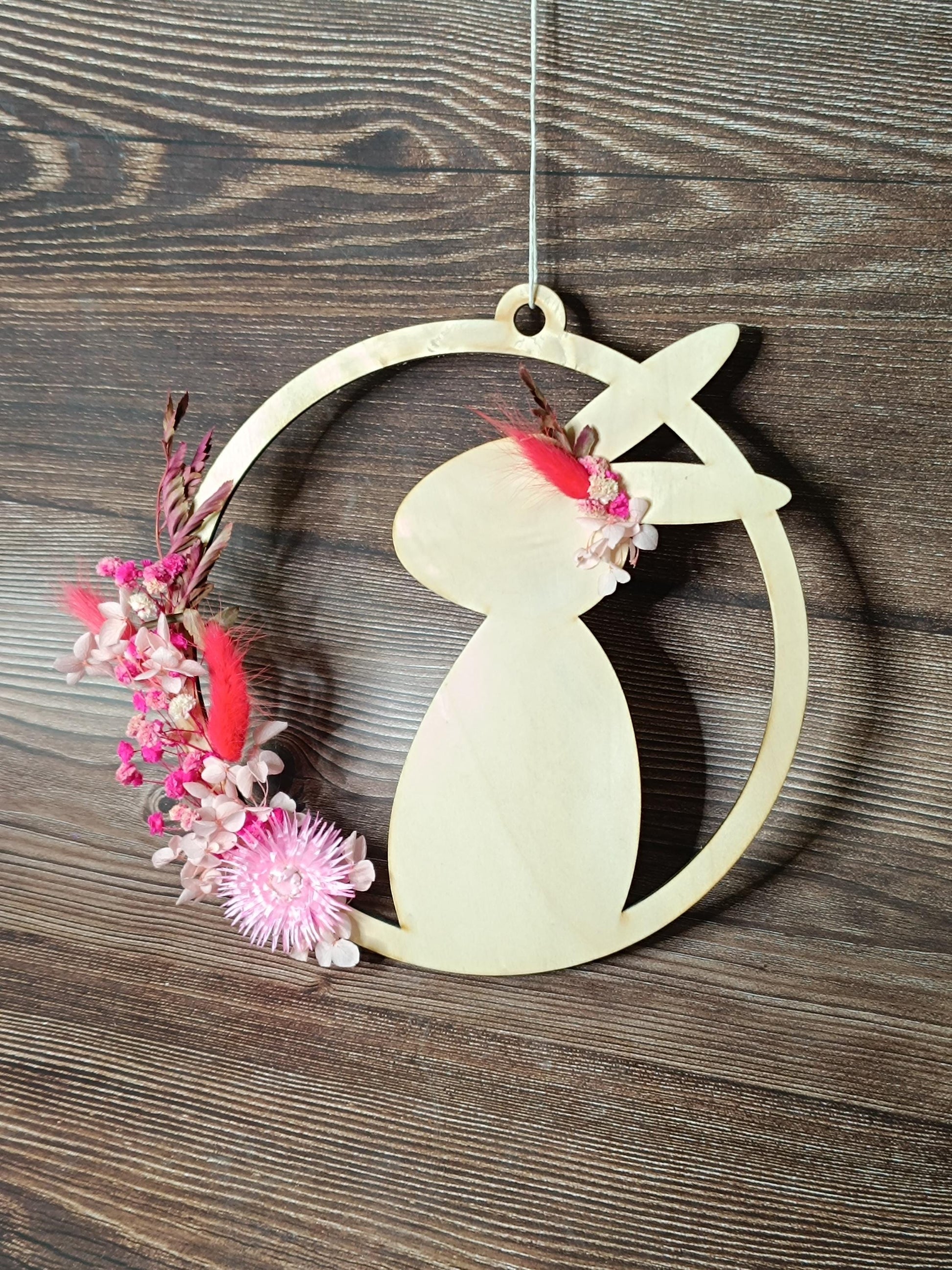 Türkranz / Türschild &quot;Egon&quot;, mit Hase / Ostermotiv, sowie Trockenblumen, aus Holz gelasert, Frühling, Osterdeko, Ostern, Ostergeschenk