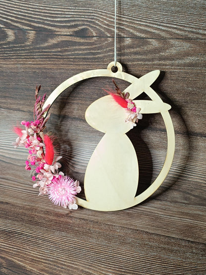 Türkranz / Türschild &quot;Egon&quot;, mit Hase / Ostermotiv, sowie Trockenblumen, aus Holz gelasert, Frühling, Osterdeko, Ostern, Ostergeschenk
