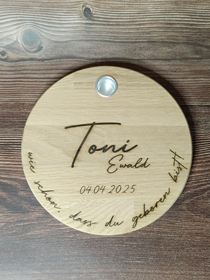 Geburtstagsbrettchen mit individueller Gravierung für Geburtstag mit Wunschtext, personalisierbar, persönlich, originell, aus Holz, Geburt